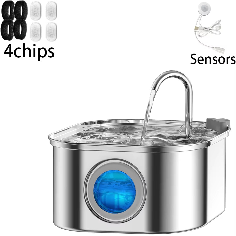 Stainless Steel Cat Wireless Drinking Fountain Rechargeable Automatic Inductior Circulation Filter Silent Pet Drinking Bowl