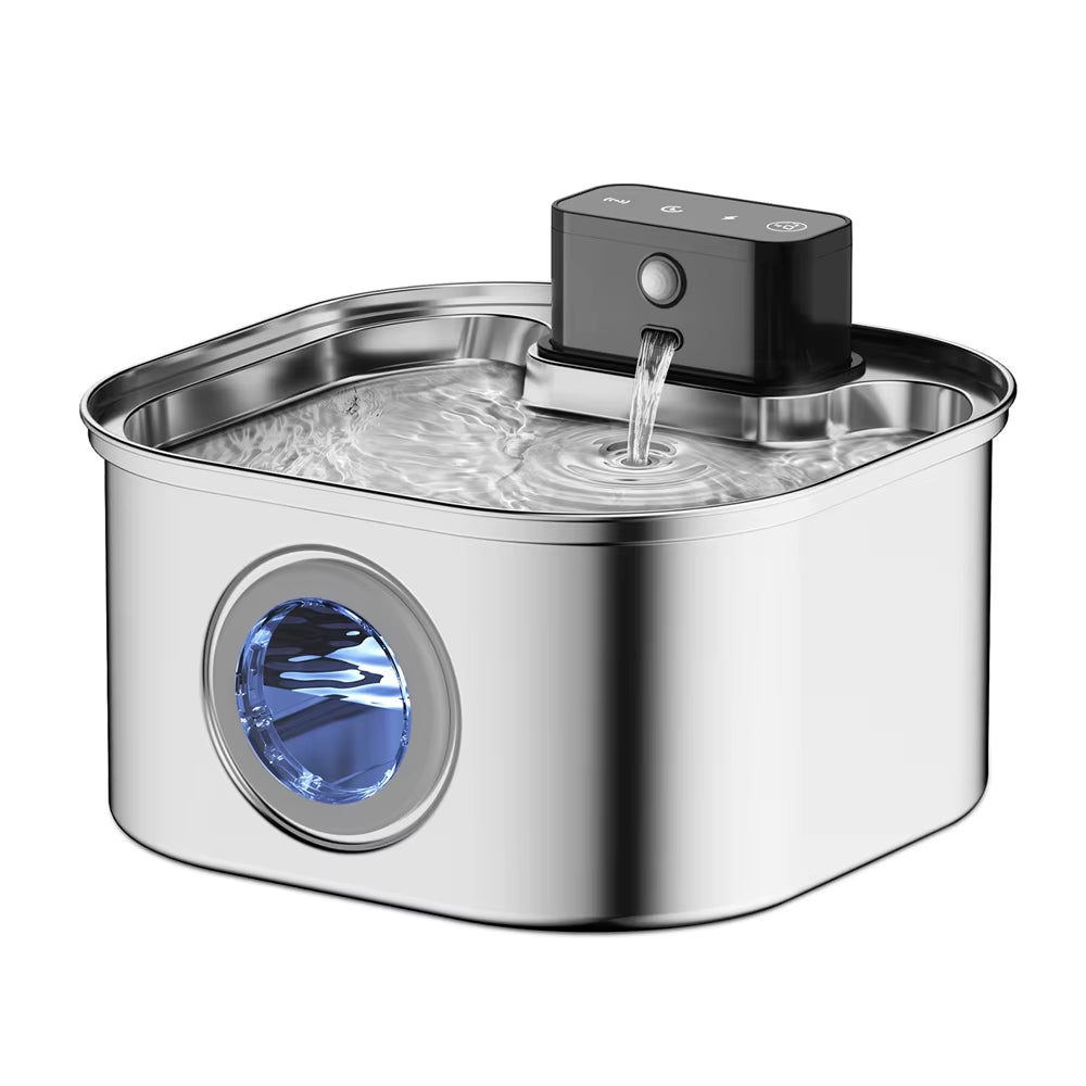 Stainless Steel Cat Wireless Drinking Fountain Rechargeable Automatic Inductior Circulation Filter Silent Pet Drinking Bowl