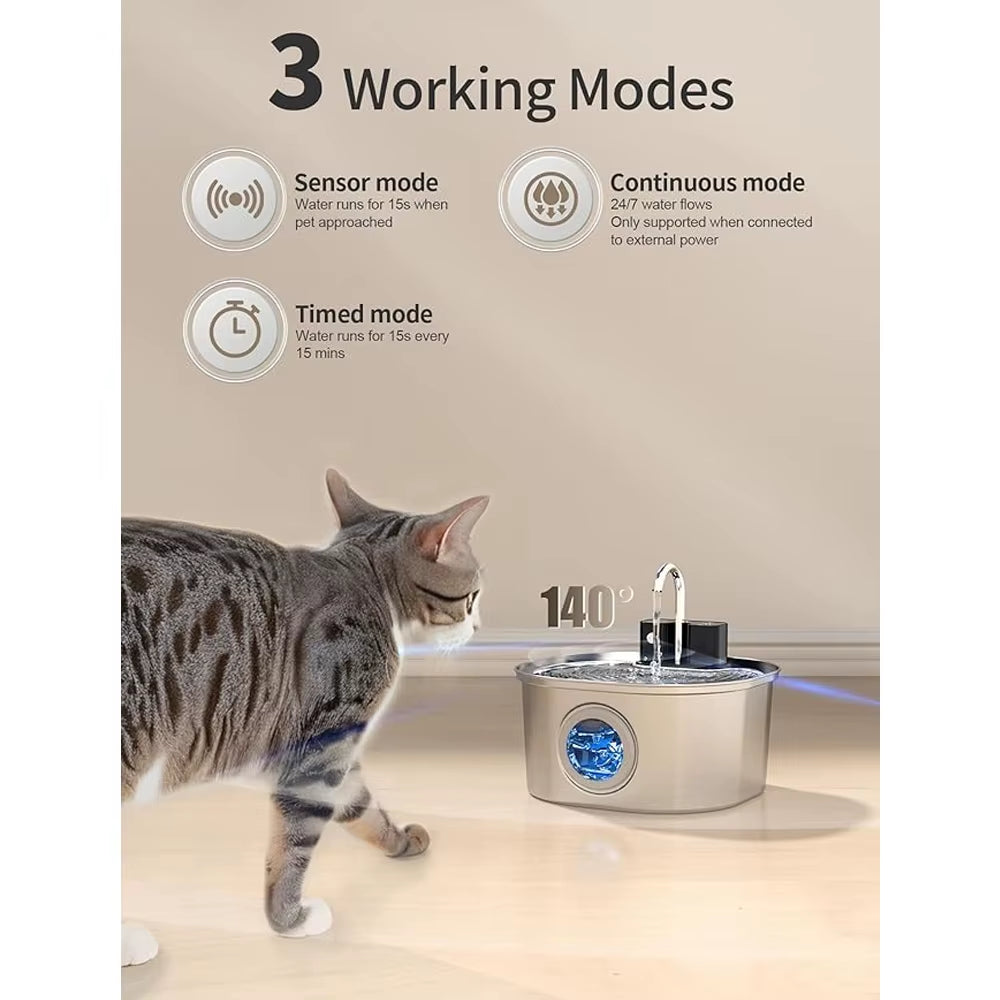 3.2L Wireless Stainless Steel Automatic Pet Water Dispenser with Viewing Window for Cats and Dogs