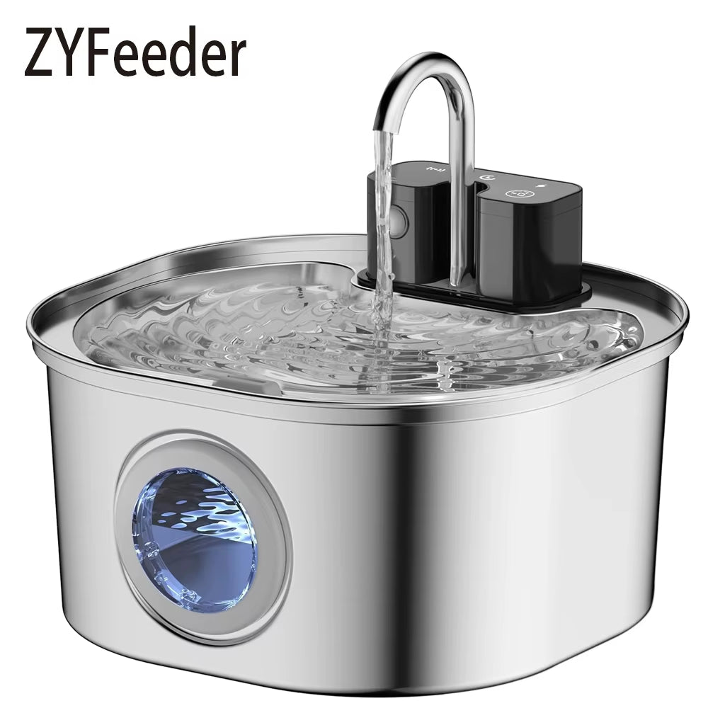 3.2L Wireless Stainless Steel Automatic Pet Water Dispenser with Viewing Window for Cats and Dogs